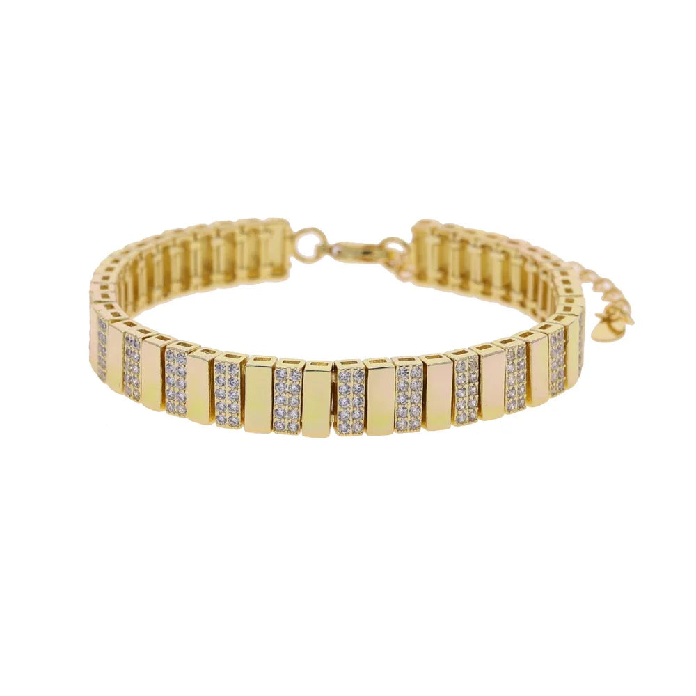 Gold Plated Fashion Women Jewelry Set Geometric Plain CZ Paved Bar Charm Link Chain Choker Necklace Bracelets