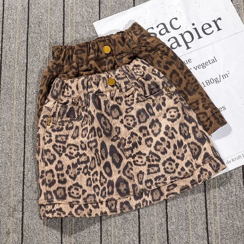 Girls Casual Dresses Girls' Autumn Skirt: Stylish Leopard Print Short Skirt Versatile Base Layer for Kids' Outfits