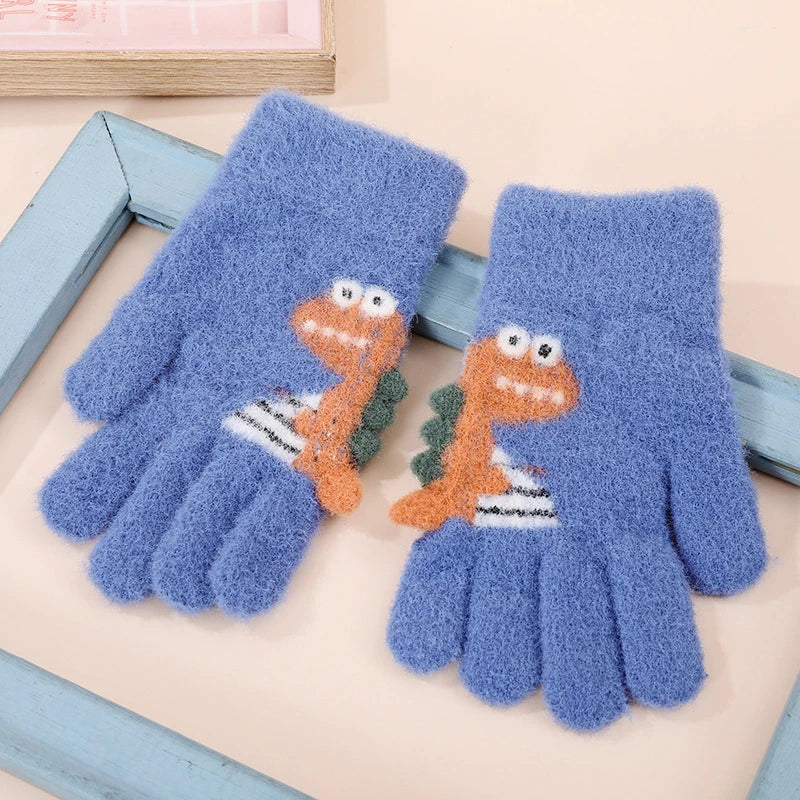 Cute Dinosaur Baby Gloves Kids Woolen Knitted Mittens 2-5Year Boys Girls Full Fingers Gloves Cartoon Children Winter Hand Warmer