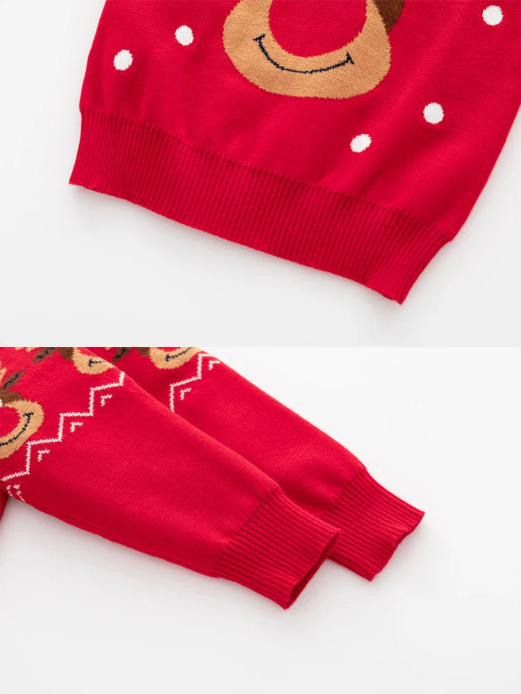 Winter Thickened Children's Sweater Boys And Girls Double Deer Jacquard Kid Sweater Knitted Red Christmas Decoration Clothing