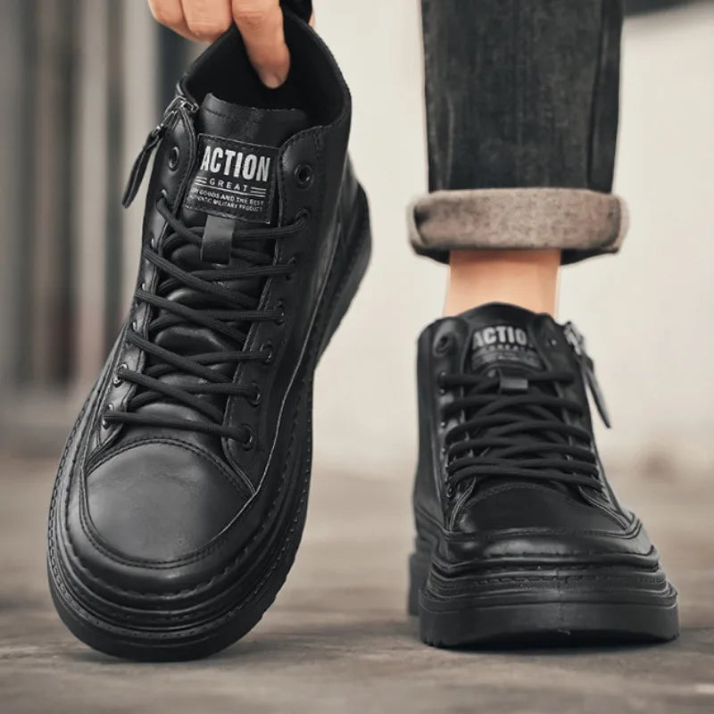 New Men Leather Boots Spring Comfortable Soft Sole High Top Work Shoes Classic Business Casual Ankle Boots Sneakers Botas Hombre