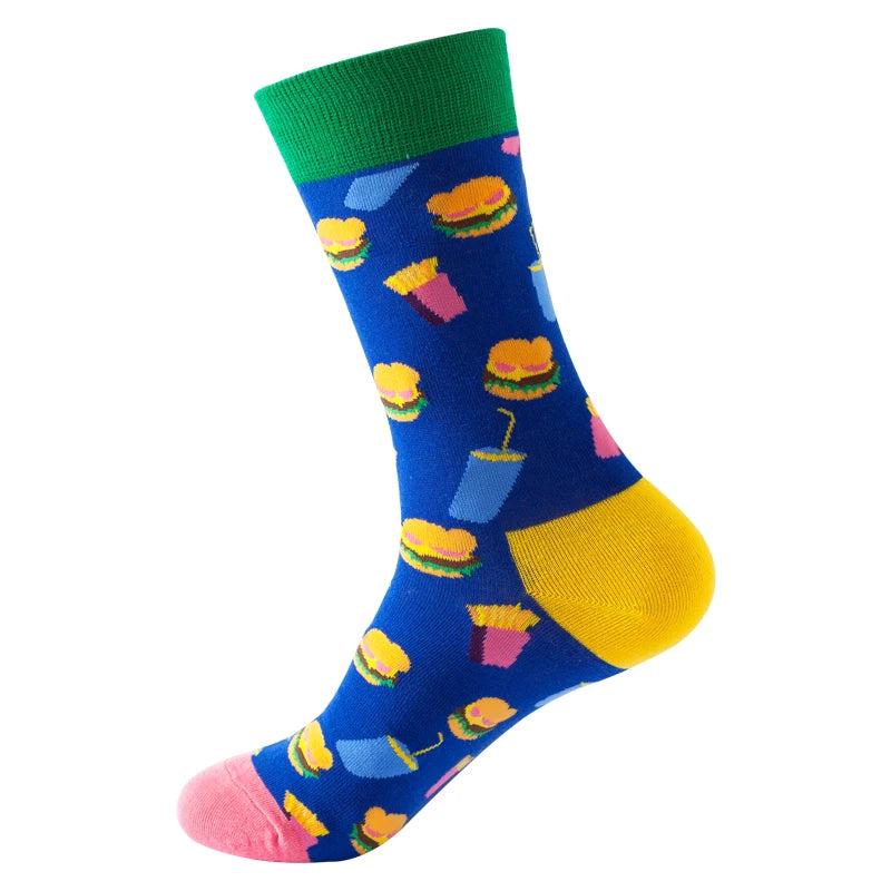 Funny Socks Men Women Casual Cartoon Beer Hamburger Egg Sausage Ice Cream Avocado Heart Sokken Unisex Novelty Skateboard Meias