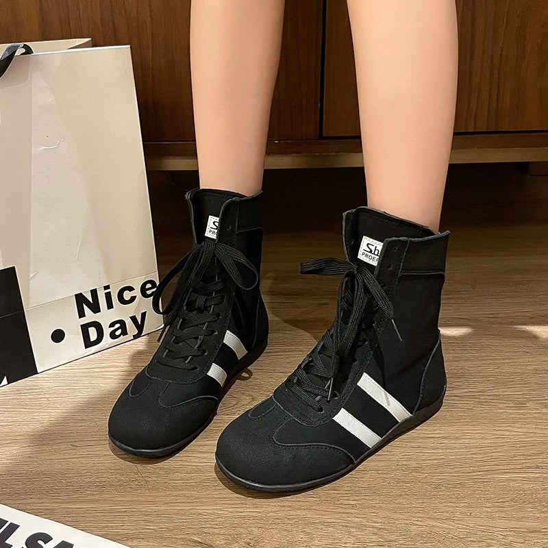 2025 Women's Sneakers Fashion High-top German Training Female Shoes Retro Round Toe Lace-up Boxing Boots for Women