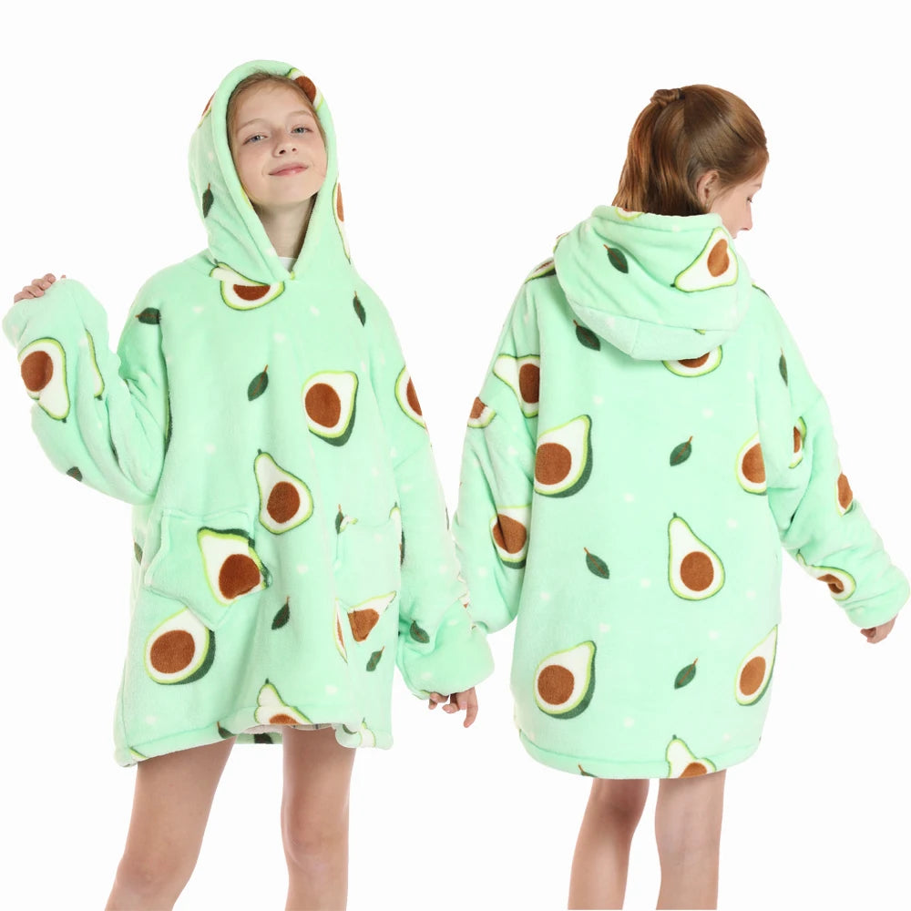 New Winter Oversized Hoodies for Girls Children Warm Soft Animal Cartoon Sweatshirts Girls Outwear Penguin Avocado Panda Hoodie
