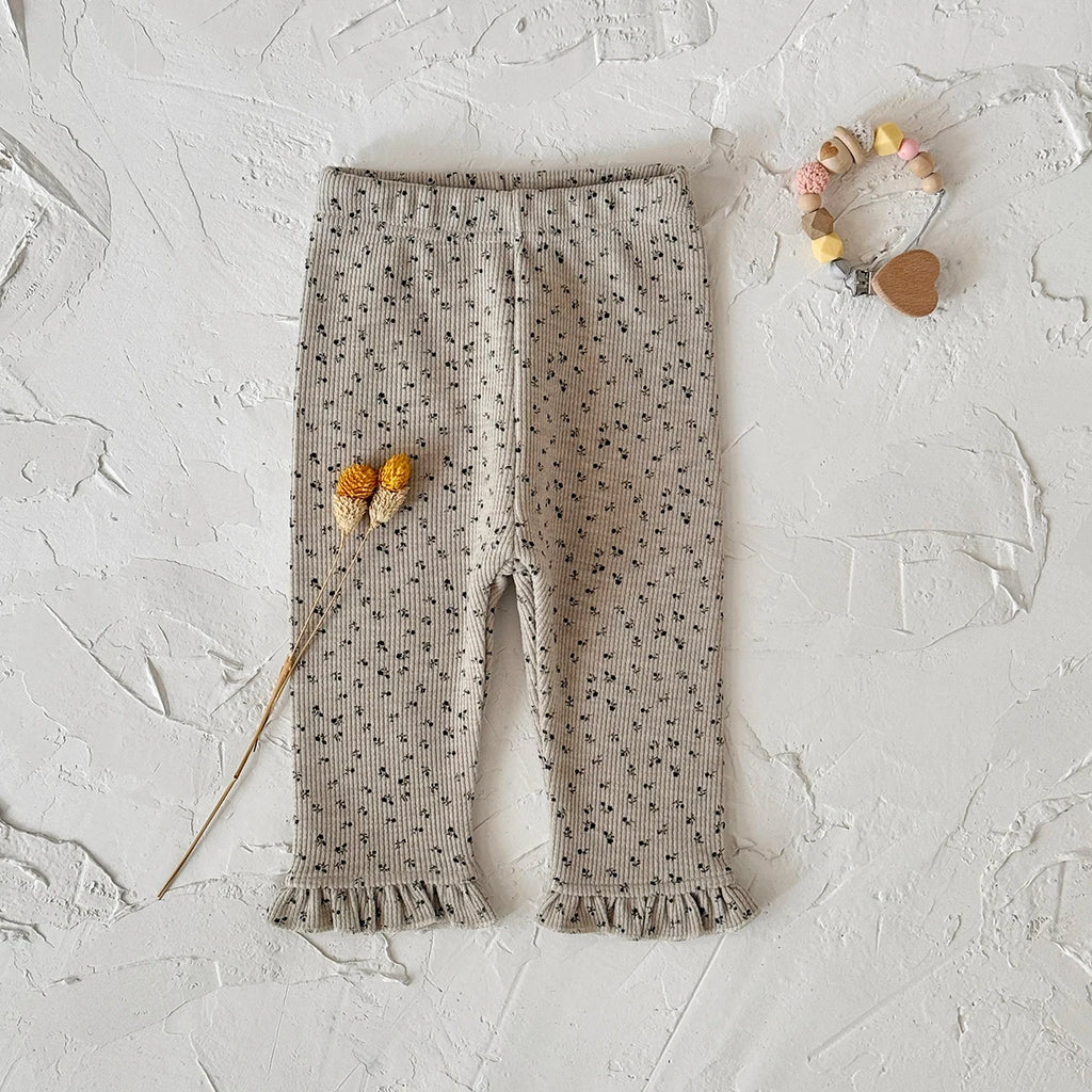 Kids Warm Pants Autumn Winter Girls Thicken Trousers Baby Comfortable Lace Hem Small Floral Print Children Casual Pants