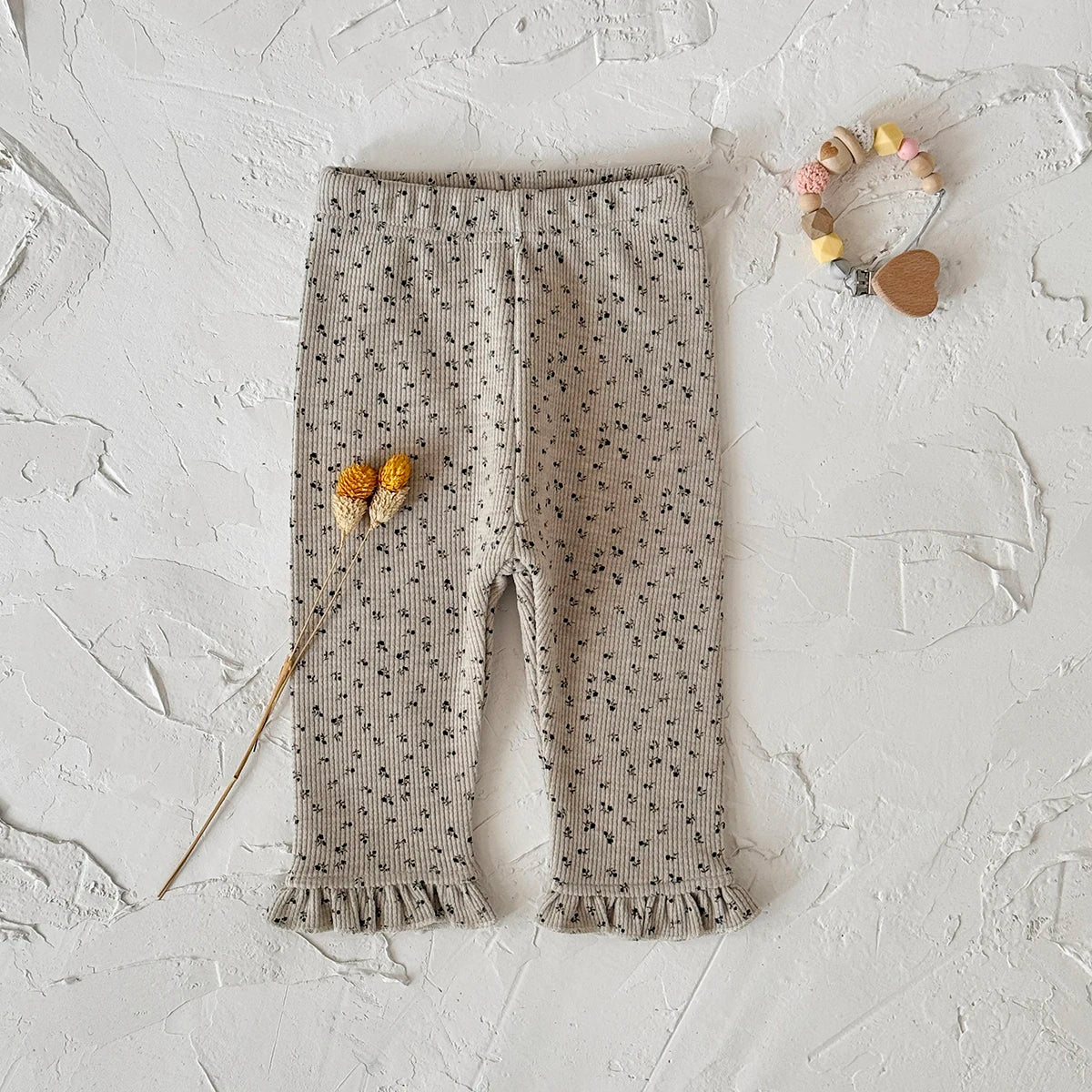 Kids Warm Pants Autumn Winter Girls Thicken Trousers Baby Comfortable Lace Hem Small Floral Print Children Casual Pants