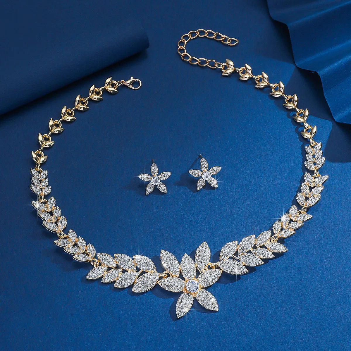 Women's Euro USA Fashion Brides Jewelry Set, Full-Diamond Necklace & Earrings, Elegant Jewelry for Wedding Ceremonies & Party