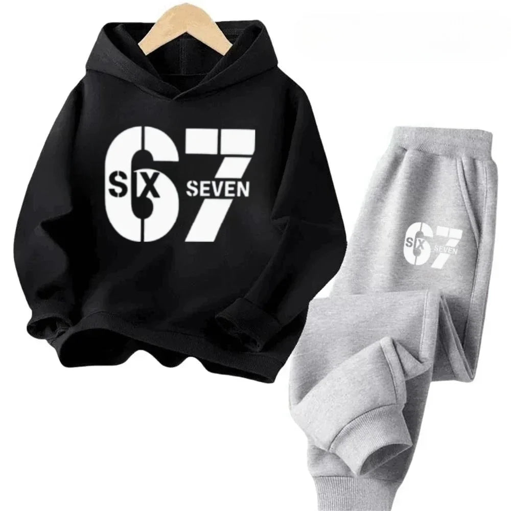 67 Chic Children's Hoodies Set 4-13Y Korean Streetwear Block Tracksuit Fashion Comfortable Kids Sweatshirt 2 Pcs Sets Pant Suit