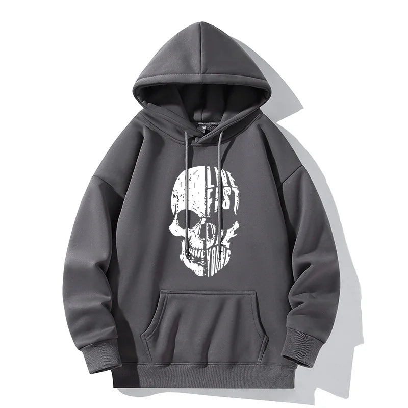 Hot Hoodie Skull Print Hoodie Men's Fashion Hip Hop Loose Hoodie Casual New Sweatshirt Pocket Fleece Harajuku Street Hoodie