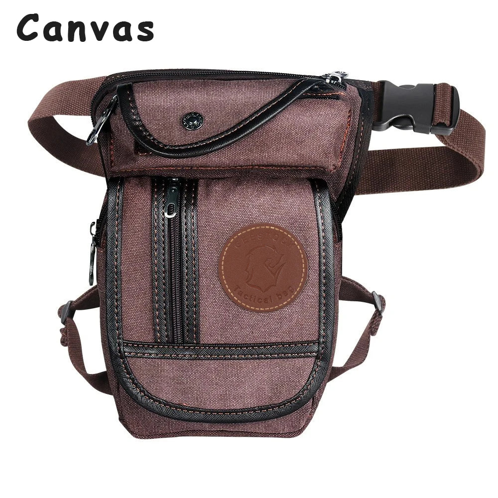 Men's Motorcycle Bag Waterproof Portable Canvas Motorcycle Drop Leg Bag Multifunctional Outdoor Sport Riding Waist Shoulder Bag