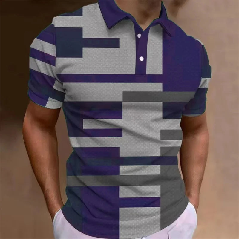 3D Printed Stripe Geometry Polo Shirt For Men Color Block Pattern Tees Summer Street Loose Short Sleeve Tops Lapel T-Shirts