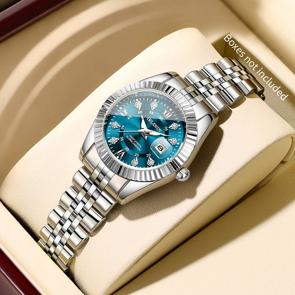 Luxury Rhinestone Women Watches Ladies Roma Dial Stainless Steel Quartz Wristwatch with Calendar Reloj Mujer (Without Box)
