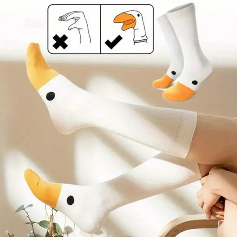 1 Pair Sock Women Mid Tube Socks Instagram Popular Trendy Creative Cute Duck Cartoon Cotton College Style High Tide Socks