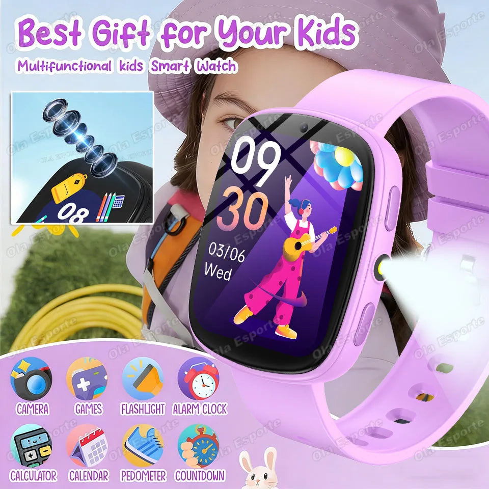 2026 Kids Games Smartwatch 1.83''HD Screen Camera Interesting Games Sleep Monitoring Alarm Clock Calculator Children Watch HT30