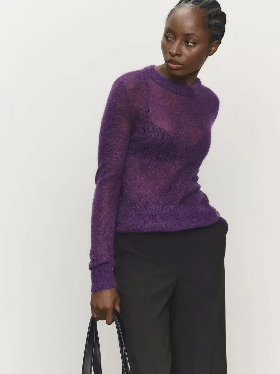 Wolfeel Summer Autumn Elegant Slim Fit Sweater New Women's Jumpers Casual Chic Round Neck Long Sleeved Fashion Loose Pullovers
