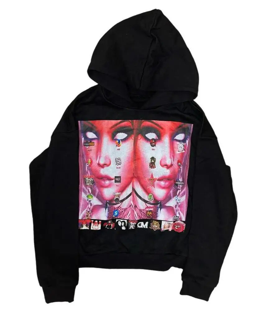 2025 American retro personalized hoodie trendy sports sweatshirt Y2K letter pattern printed hooded sweatshirt street wear