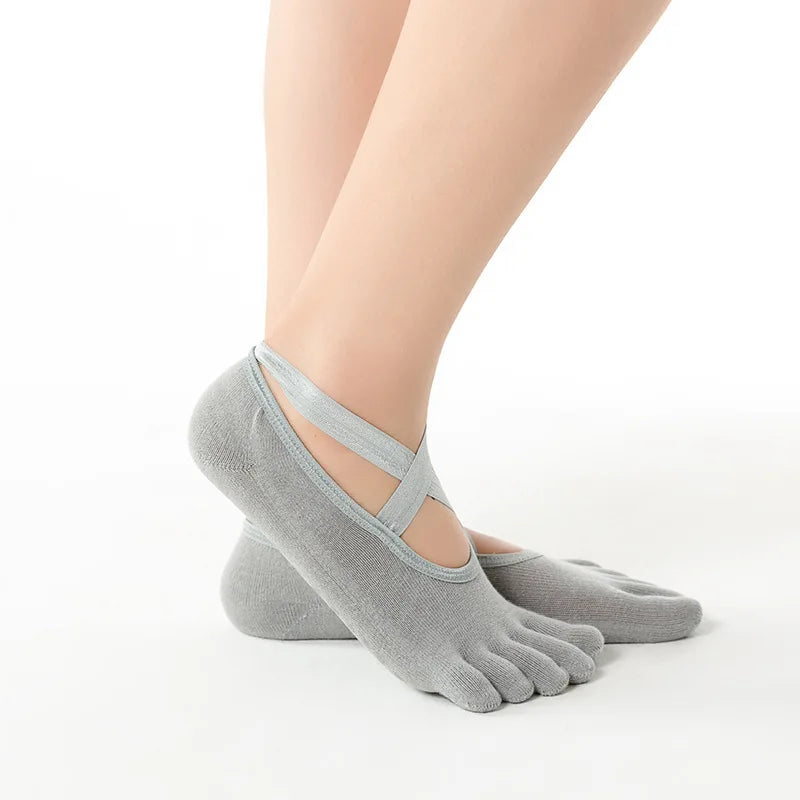 Yoga Sock Women Mid Tube Cotton Sock Silicone Indoor Fitness Pilates Sport Socks Female Floor Dance Exercise Bandage Five Toe