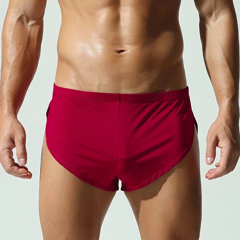 Sexy Slim Fit Stretch Pajamas Mens Shorts Summer Casual Elastic Waist Shorts Men Sleepwear Leisure Solid Color Side Split Shorts