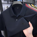 Men's Summer High-End Printed Golf Polo Shirt with Collar, Solid Color, Breathable, Office Casual, High-Quality Men's Clothing