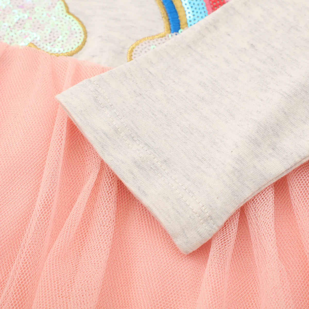 Kids Long Sleeve Dresses with Mesh Skirts O-Neck Lightweight Cotton Tops Sweet Shirt 2-7T Girls Princess Dress for Party/Daily