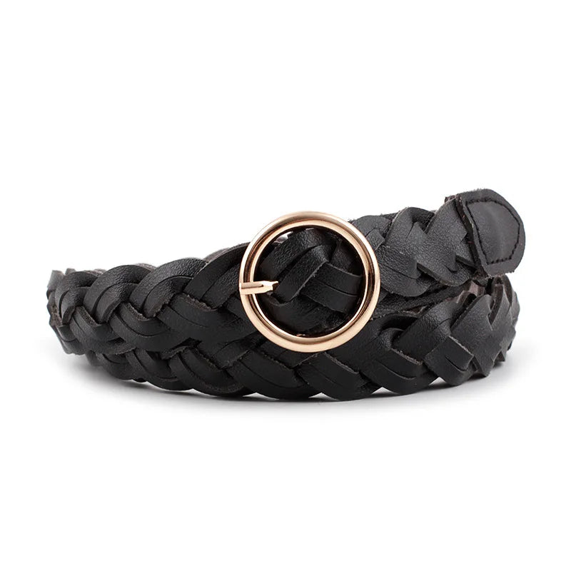 Women's Belt New Fashion Versatile Braided Simple Decorative Round Buckle Belt for Women