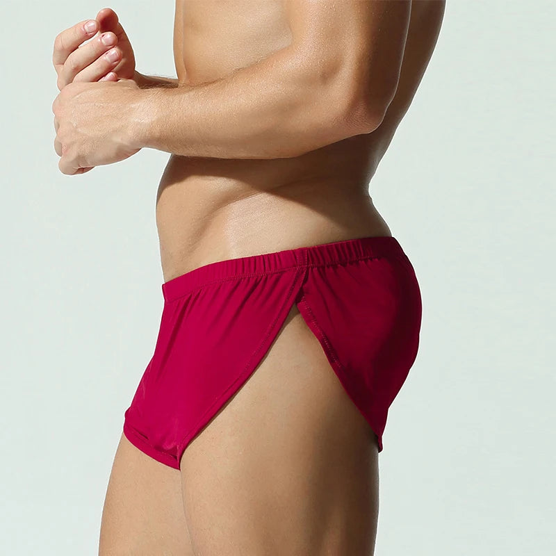 Sexy Slim Fit Stretch Pajamas Mens Shorts Summer Casual Elastic Waist Shorts Men Sleepwear Leisure Solid Color Side Split Shorts