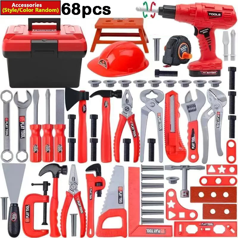 Kids Tools Set Toys 68/55/41/38  Simulated Repair Tool Set Pretend PlayEngineer Plastic Construction Toys Toddler Kids Boys Gift