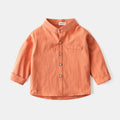Kids Solid Color Shirts 100 Cotton Long‑Sleeve Stand Collar Loose Fit Tops For 1‑6Y Toddler Boy Girls Kindergarten Spring Outfit