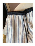 Casual Cotton Linen Wide Leg Pants Elastic Waist Striped Loose Lazy Sle Summer New Loose Straight Large Size Leisure Trousers