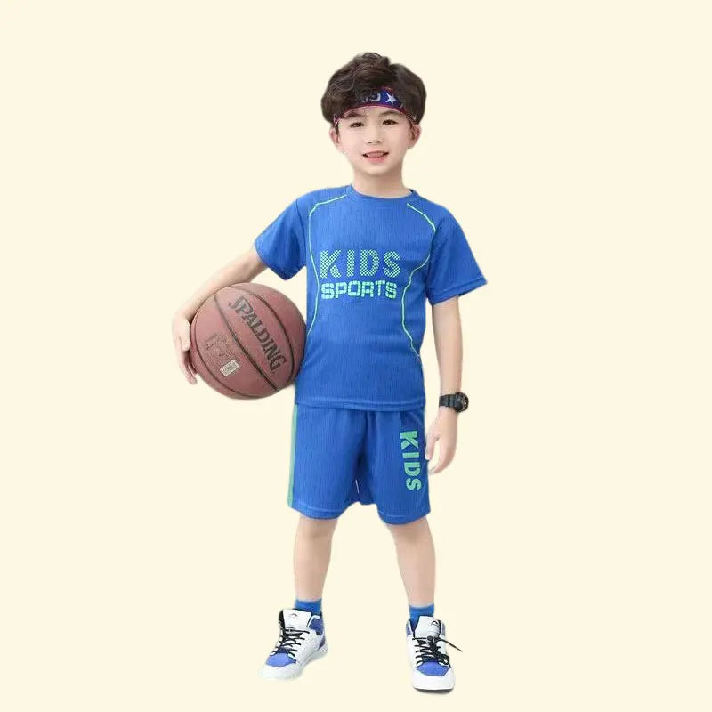 2PCS Kids Sports Children's Sets Quick Drying Sportswear Basketball Clothes Breathable Summer Cloth T-shirt Clothing Boys Girls