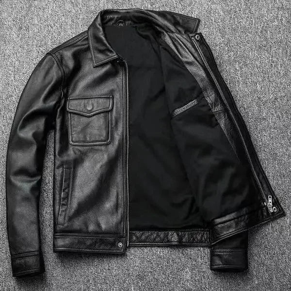Mens Genuine Leather Jacket High End Motorcycle Biker Coat Autumn Winter New Lapel Style Riding Suit Fashion Real Leather Outerw
