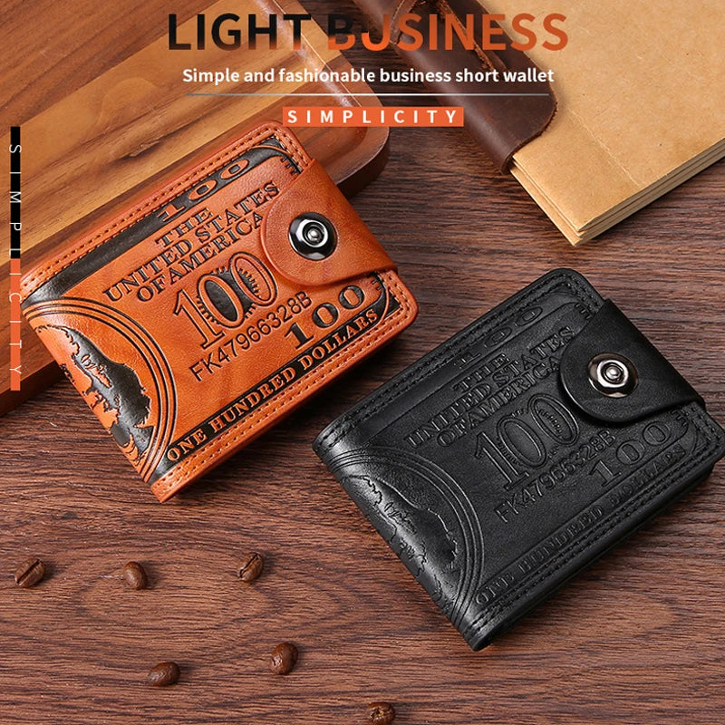 INEYES Men's Fashion Wallet Dollar Bill Design PU Leather Slim Bifold with Magnetic Closure &ID Window Front Pocket Money Holder