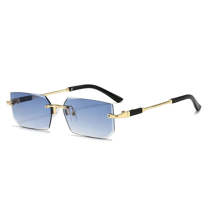 Trendy Rimless Sunglasses for Men Women Luxury design Rectangle Frame Sun Glasses Retro Shades Summer Traveling Eyewear UV400