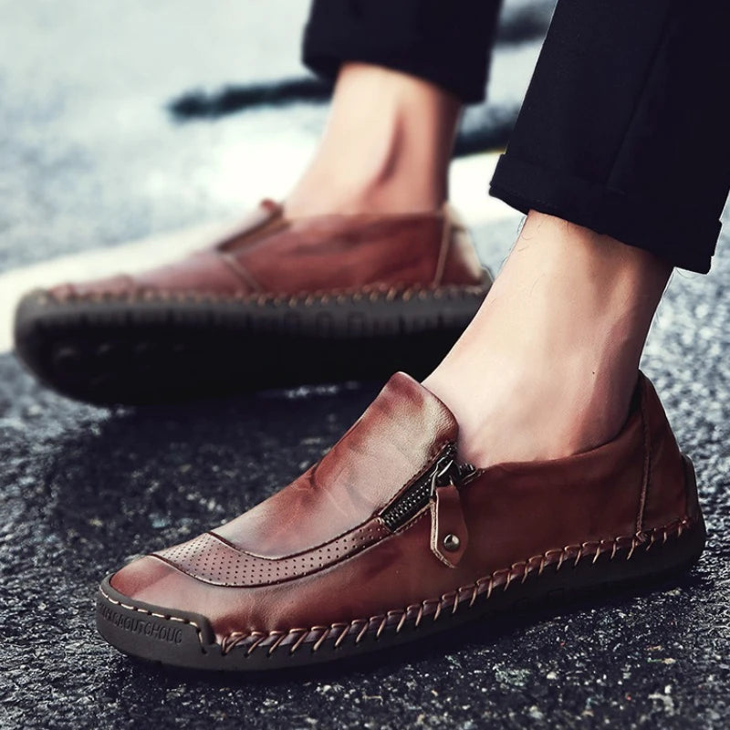 Handmade Leather Men Shoes High Quality Men Loafers Comfortable Soft Sole Walking Shoes Hot Sale Moccasins Men Driving Shoes New