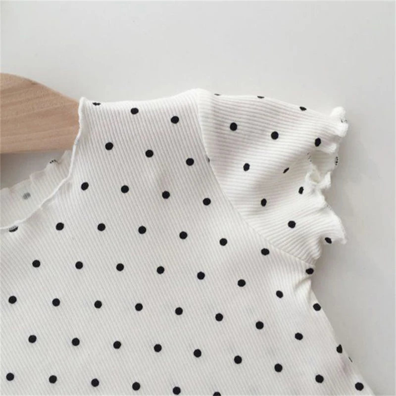 Kids Summer Striped Polka Dot Pajamas Set Baby Girls Short Sleeve Tops+Pants 2PCS  Soft Breathable Loungewear Clothes Set