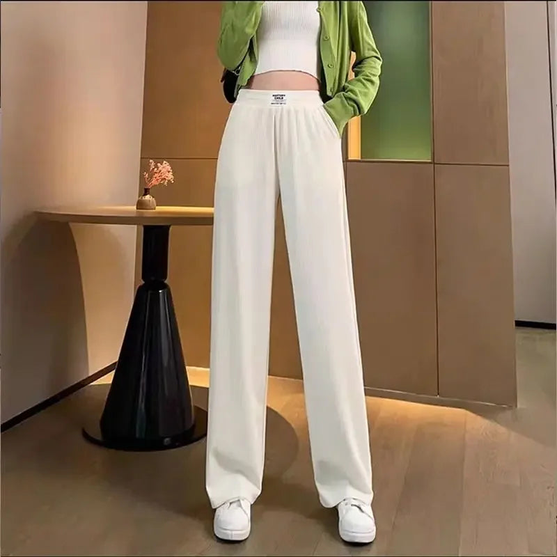 Blue Drape Thin Width Trousers Straight Summer Women's Pants Vintage Loose Baggy Boot Pant Female Korean Wide Leg Fashion Fluid