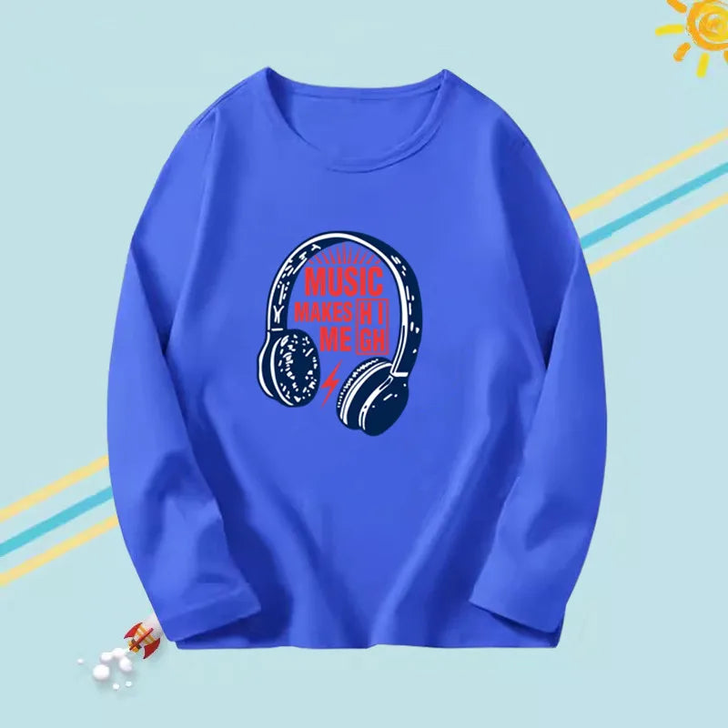 Kids Long Sleeve T-shirts Casual Boy Spring Autumn Base Tee Tops Big Boy Music Fashion T-shirts