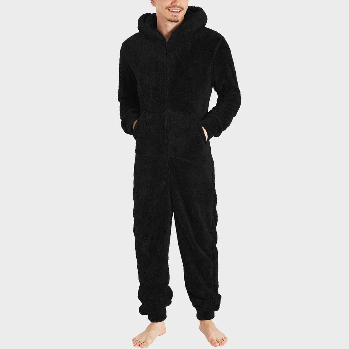 Winter Warm Men Plush Pajamas Big Size Coral Fleece Jumpsuit Hoodies Bodysuit Fleece Pajamas Daily Hooded Flannel Homewear