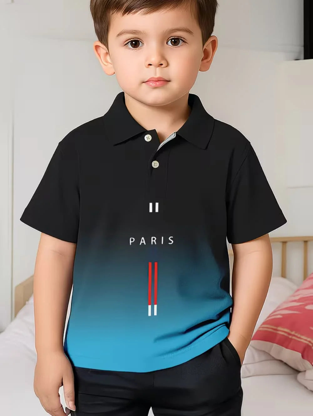 Kids Polo Shirts Striped Print Short Sleeve Polo Shirt for Boys Ummer Outdoor Casual Round Neck Fashion Boys Children's Clothing