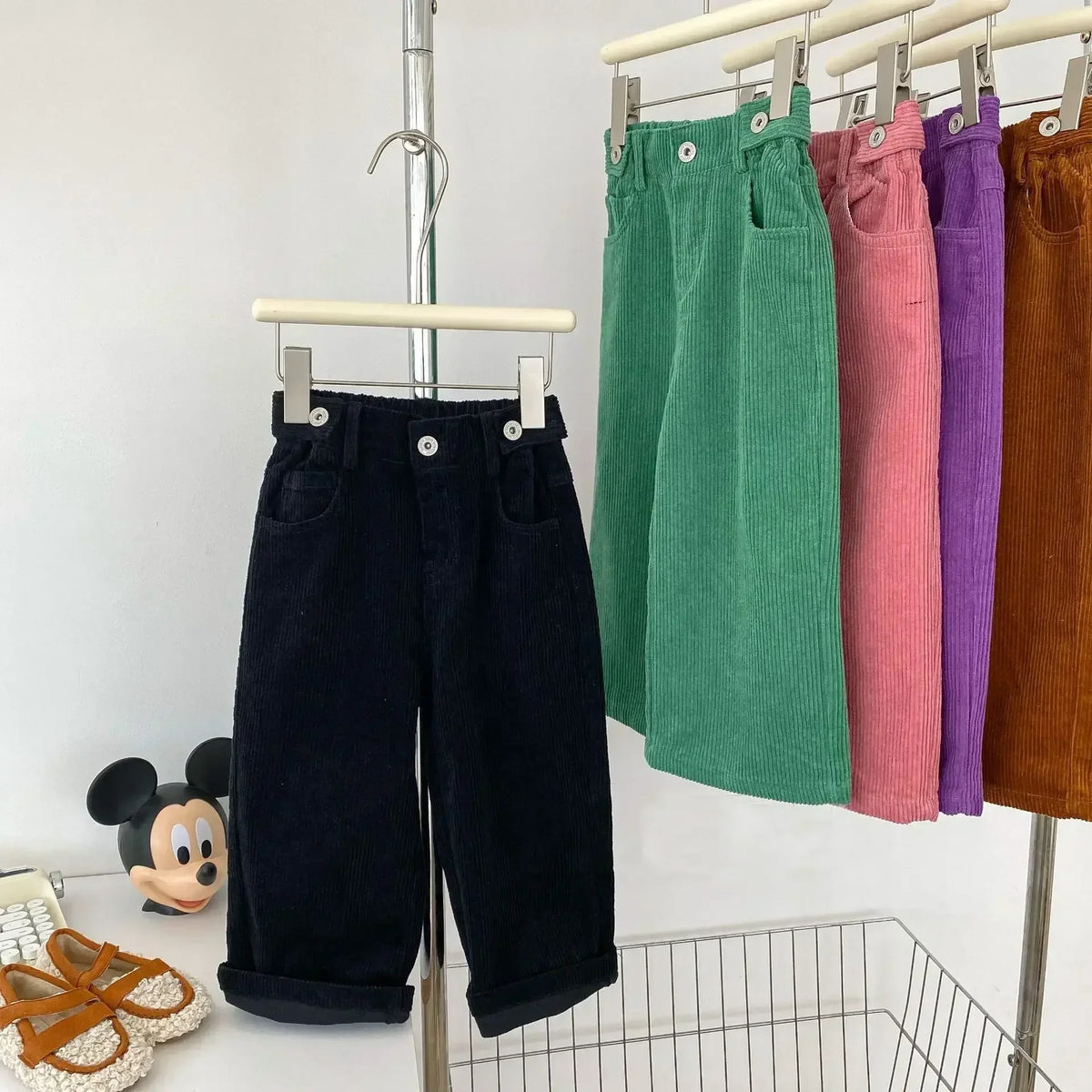 Children Clothing Kids Casual Pants Spring Autumn 2026 New Korean Style Solid Color Loose Simple Wide Leg Girls Corduroy Pants