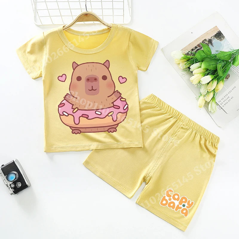 Capybara Kids Pajamas Shorts Set Summer New Capibara Home Clothes Boys Girls Anime Nightwear Pants Children Short Sleeve Gift