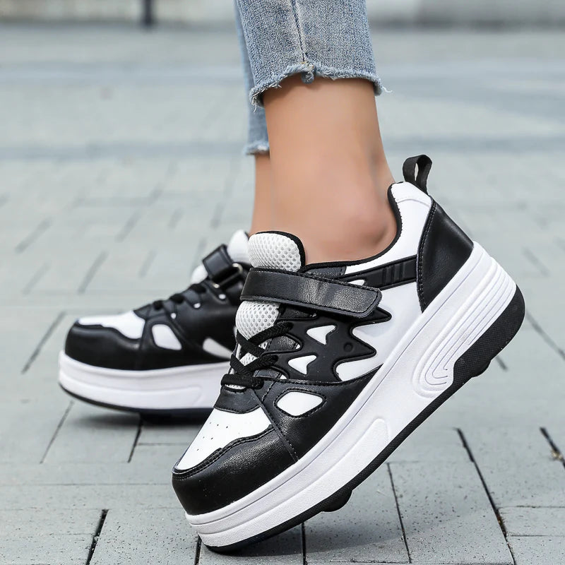 Childrens Roller Skates Shoes Sport Sneakers Breathable Parkour Two Wheel Detachable Sliding Style Sports Boys Girls Kids Shoes