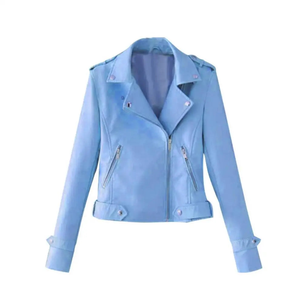 Women Faux Leather Jackets Casual Solid Color Lapel Button Lady Clothings Zip Up Slim Fit Comfortable Women's Winter Down Jacket