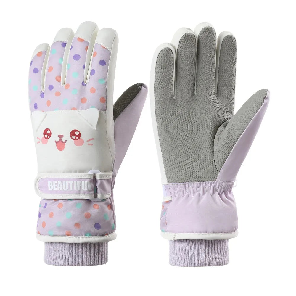 Kawaii Cartoon Children Ski Gloves Full Finger Riding Kids Snowboard Gloves Keep Warm Thicken Girls Skiing Gloves Boys/girls