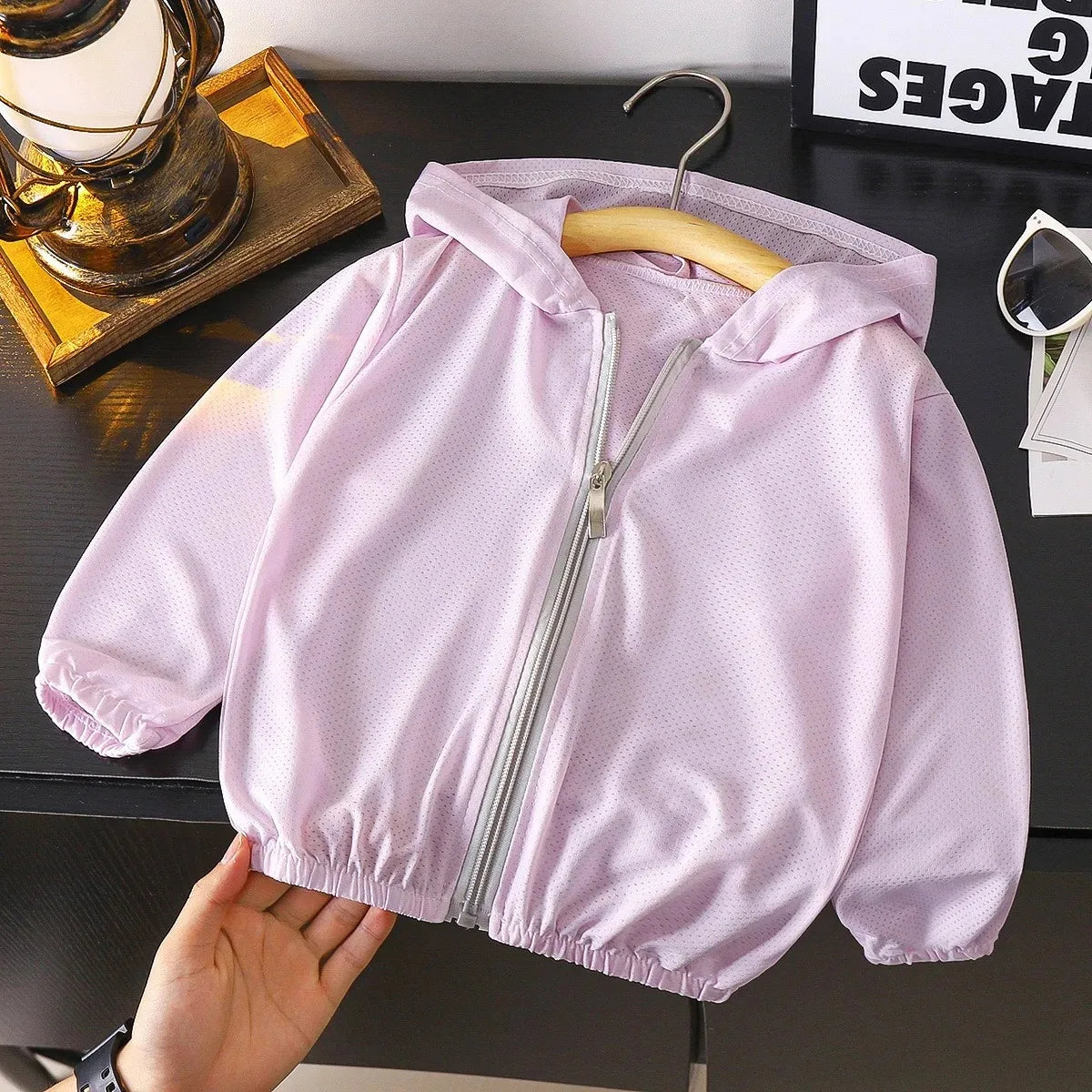 Summer Childrens Sunscreen Clothing Ice Silk Thin Hooded Cool Kids Boys Jacket Outdoor Camping Girls Breathable Zipper Coat