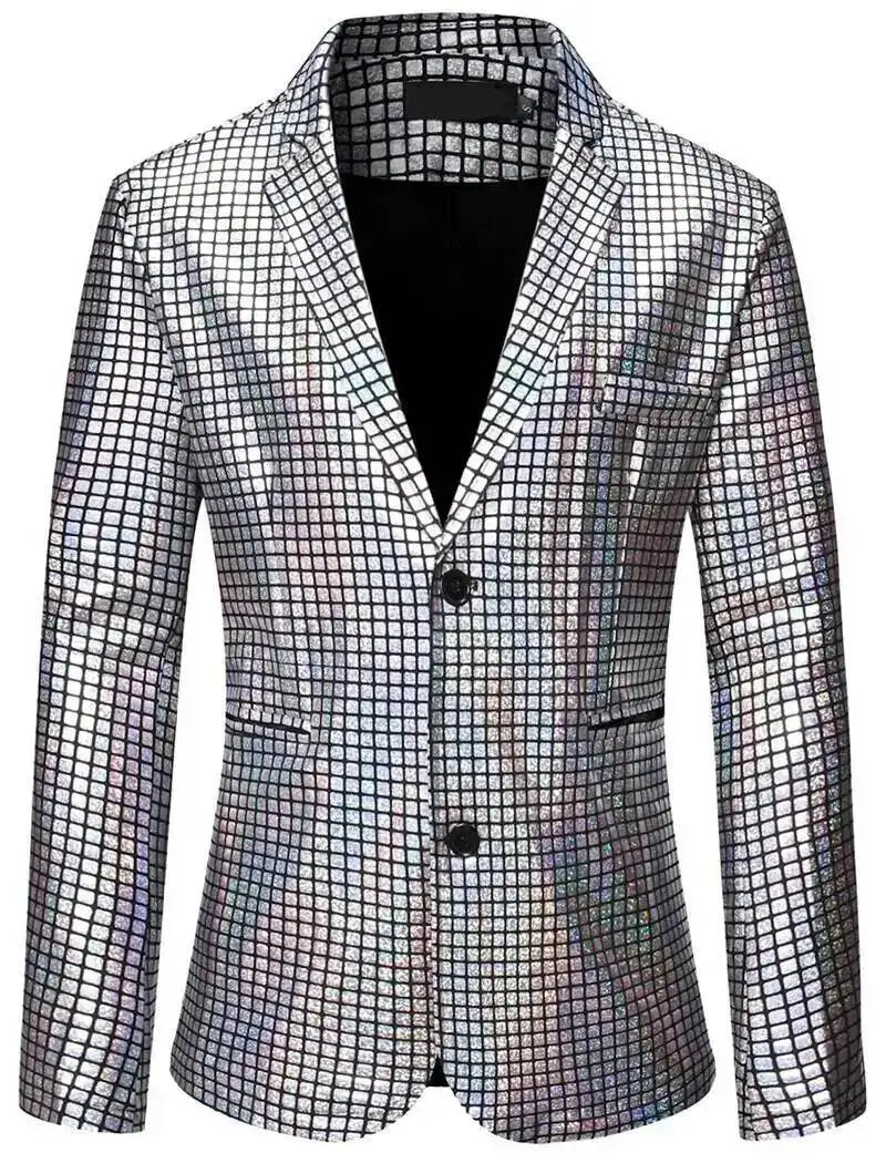 Shiny Mens Stage Prom Suits Rainbow Plaid Sequin Jacket Pants Men Dance Festival Christmas Halloween Party Costume Homme