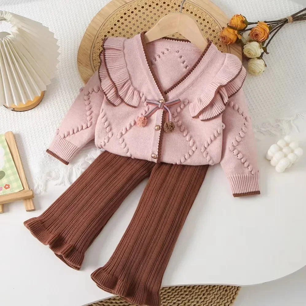 Children's Sets Cardigan & Bell Bottoms Set Girls Autumn Winter Fashion Sweater  Kids Clothes Two-piece Set