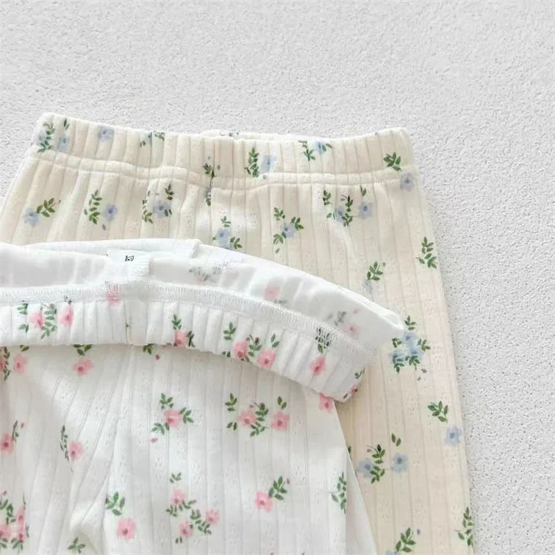 Soft Breathable Kids Newborn Baby Pajamas Set 0-3Y Infant Pink Floral Cotton Home Wear Suit Toddler Girls Sweet Loungewear