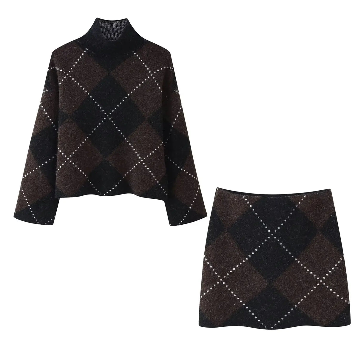 HH Women's Fashion Knitted Single Breasted Long Sleeve O-Neck Sweater+Summer Casual Elastic Waist Solid Mini Skirt Set Mujer