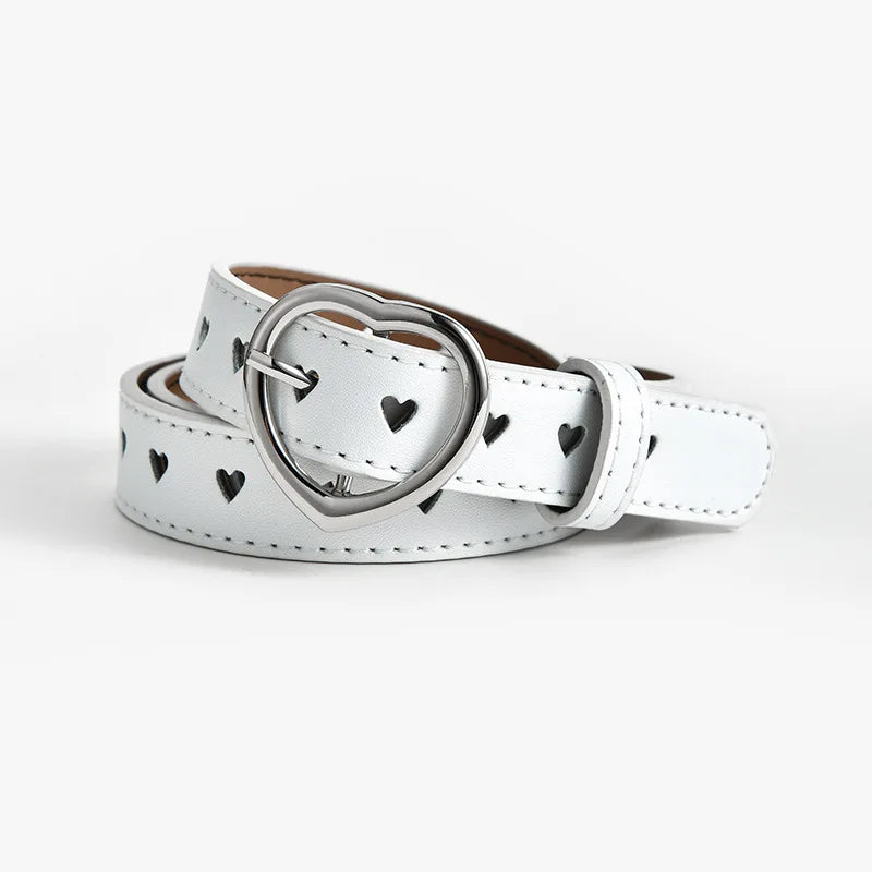 Children Leather Belt Cute Peach Heart Buckle Belts for Girls Solid Color Waistband Korean Fashion Love Heart Eyelet Waist Belt